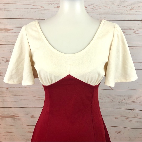 Vintage Flutter Sleeve Colorblock Mini Dress - Picture 2 of 6